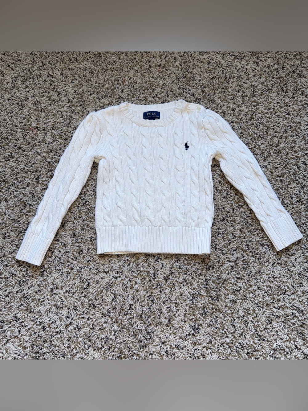 Polo Ralph Lauren Girls White Cable-Knit Sweater with Shoulder Buttons - 4/4T
